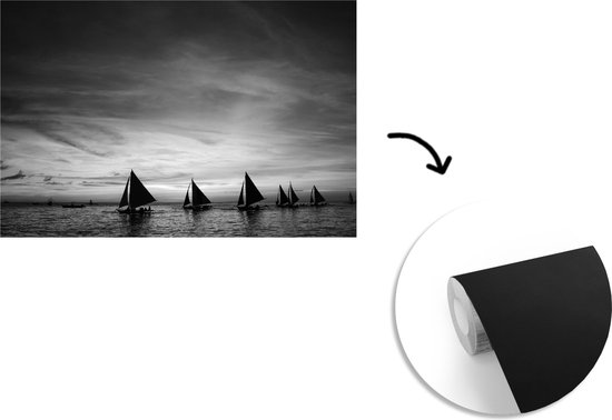 Papier peint - Papiers Papier peint photo Voiliers au large de Boracay - noir et blanc - largeur 450 cm x hauteur 300 cm