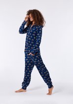 Woody onesie unisex - blauw met wasbeer all-over print - wasbeer - 212-1-ONE-V/928 - maat S