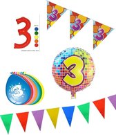 3 jaar - pakket B  feestversiering - feestartikelen - derde verjaardag - 5 delig pakket.