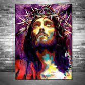 Allernieuwste Canvas Schilderij Jezus Christus Abstract - Modern - Reproductie - Poster - Graffiti - Religie - 50 x 70 cm - Kleur