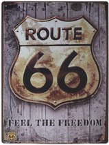 Wandbord –  Route 66 – Motor – Amerika - USA - Vintage - Retro -  Wanddecoratie – Reclame bord – Restaurant – Kroeg - Bar – Cafe - Horeca – Metal Sign - 30x40cm