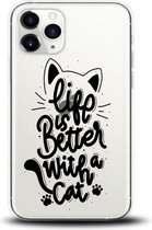 Apple Iphone 11 Pro Max transparant siliconen hoesje - Life is better with a cat