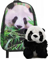 Rugtas panda, schattige speelgoed panda knuffel pluche set, 16 cm, rugzak school, rugzak panda