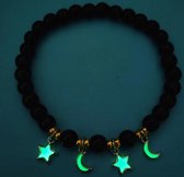 Armband glow in the dark - zwart / groen - hanger ster / maan