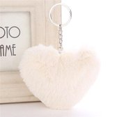 - Pluche - Sleutelhanger - Hart - Dames - Imitatie - Bont - Fakefur - Beige -