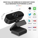 Webcam noir de 7x2 cm, avec support, incluant les dimensions et les logos de compatibilité.