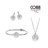 CO88 COllection 8CO Set059 Armband dames - Ketting met Hanger - Oorhanger - Levensboom - Staal - Zilverkleurig