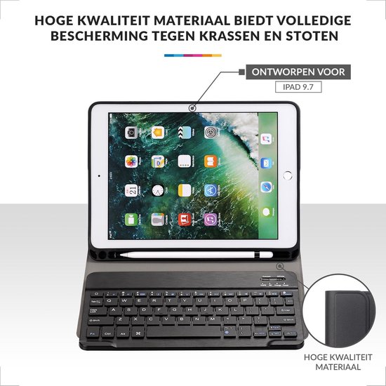 YONO iPad 9.7 Hoes met Toetsenbord (2018) - Qwerty Keyboard Case - Zwart - YONO