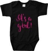 Rompertjes baby met tekst - It's a girl - Romper zwart - Maat 50/56