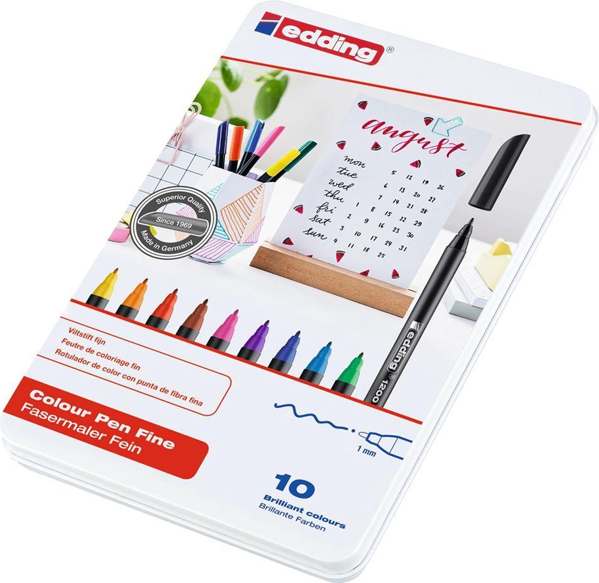 edding 1200 viltstift fijn - zwart rood blauw groen geel oranje bruin violet roze lichtblauw - set met 10 heldere kleuren - ronde punt 1mm - viltpunt voor tekenen en schrijven - voor school of mandala — afbeelding 3
