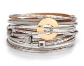 Armband dames - leer - wikkelarmband - zilverkleurig - leder - Sorprese - model V