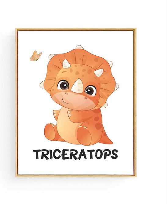 Postercity - Design Canvas Poster Dino Triceratops - Dinosaurus / Kinderkamer / Dieren Poster / Babykamer - Kinderposter / Babyshower Cadeau / Muurdecoratie / 80 x 60cm
