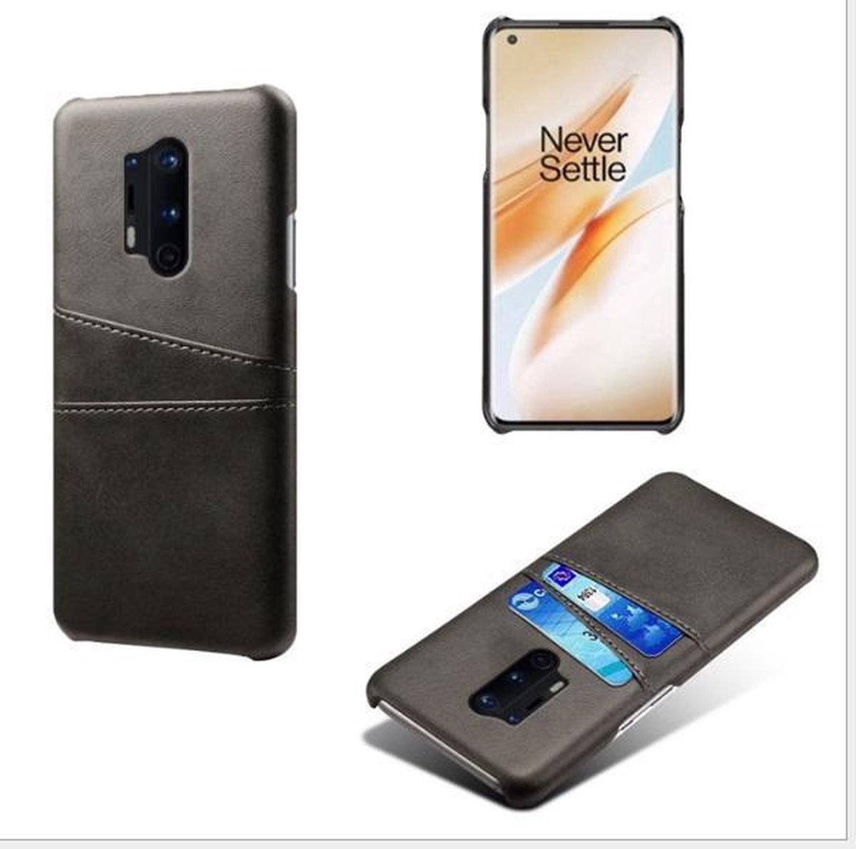 Back Cover met Opbergvakjes + PMMA Screenprotector voor OnePlus 8 Pro _ Zwart