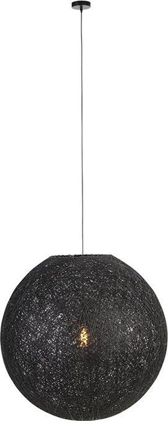 QAZQA corda - Landelijke Hanglamp voor boven de eettafel | in eetkamer - 1 lichts - Ø 800 mm - Zwart - Hal / Vide