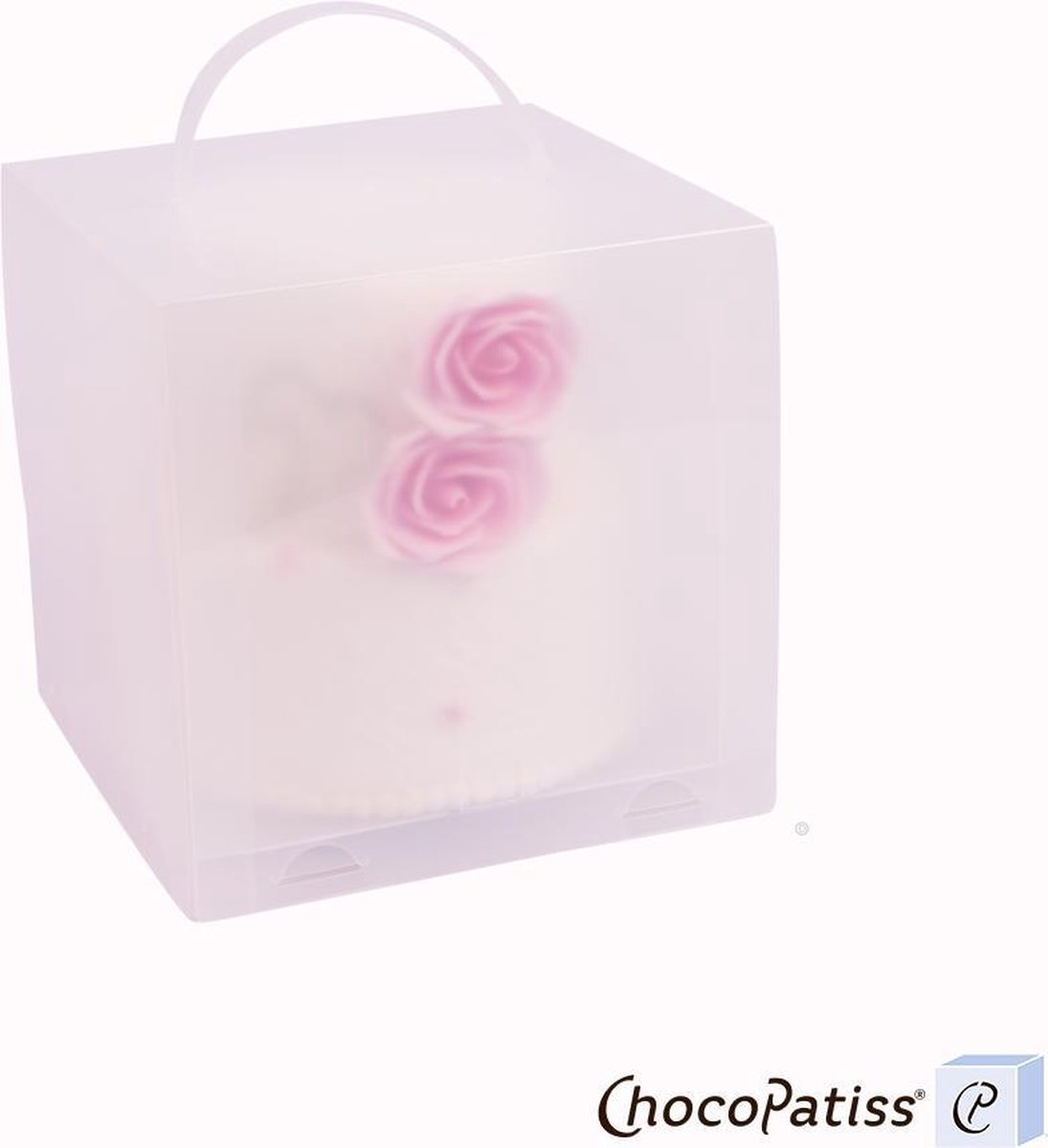 ChocoPatiss®  Herbruikbare, Kunststof Cake Box 24x24x24 cm met dubbele bodem. Opvouwbare taartdoos, Frosted
