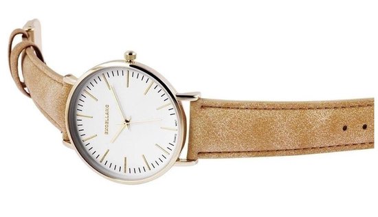 Excellanc trendy unisex horloge met lichte roze/beige band