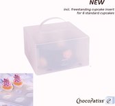 ChocoPatiss® Herbruikbare, kunststof Cake Box 26x26x15cm, taartdoos met  vrijstaande cupcake insert voor 6 cupcakes.