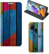 Smartphone Hoesje Geschikt voor Samsung Galaxy A21s Mobiel Bookcase Wood Heart