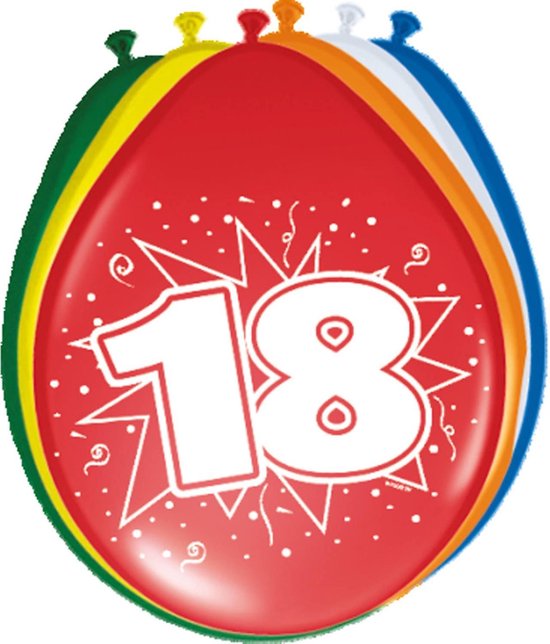 8x stuks verjaardag ballonnen 18 jaar thema - Verjaardag feestartikelen en versieringen