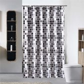Sandesen® Douchegordijn Zwart wit grijze tegels 100x200cm Ringen inbegrepen