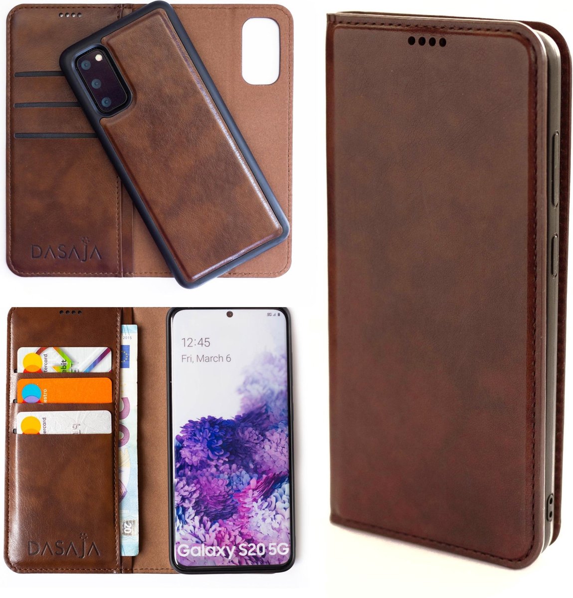 Dasaja leren hoesje donkerbruin geschikt voor Samsung Galaxy S20 met uitneembare magnetische case - hoesje voor mobiele telefoon