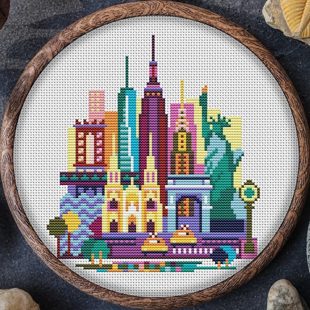 Borduurpakket Mandala Steden - New York City - telpatroon om zelf te borduren - geschikt voor beginners