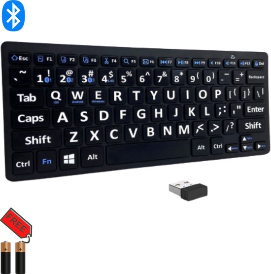 Draadloos Toetsenbord -|Dun -|Grote Letters | USB Receiver of Bluetooth |4  apparaten... | bol.com