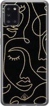 Samsung A31 hoesje siliconen - Abstract faces | Samsung Galaxy A31 case | zwart | TPU backcover transparant