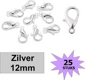 Fako Bijoux® - Karabijn Sluitingen - Karabijnsluitingen - Zilverkleurig - 12mm - 25 Stuks