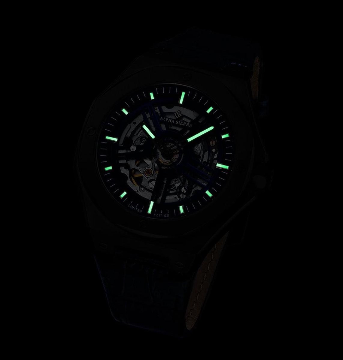 Alpha Sierra Falcon LVD198B - Zwart / Blauw - Leren band - Herenhorloge - Ø  45 mm | bol.com
