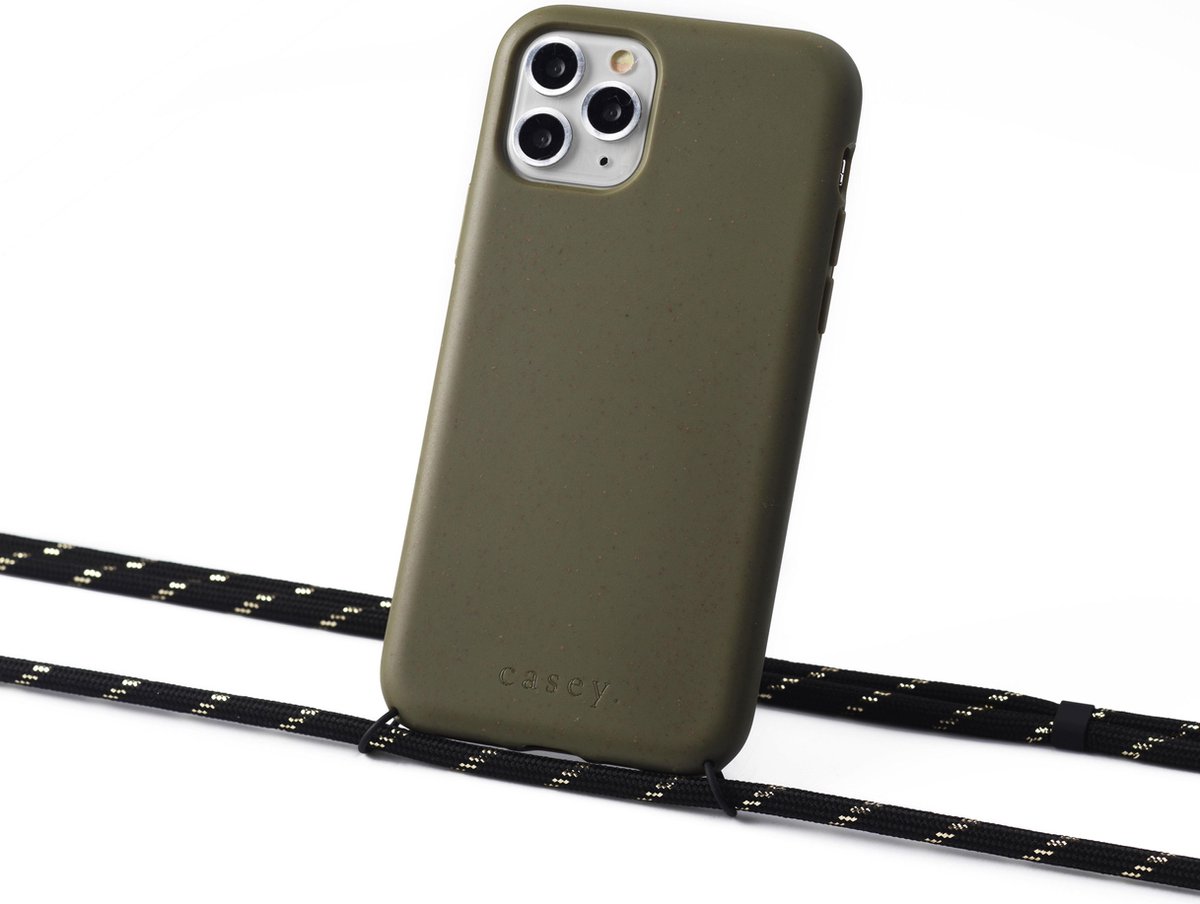 Duurzaam hoesje groen Apple iPhone 11 met koord black with golden stripes