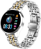 Smartwatch Belesy® BQ7PZiGo - Smartwatch Dames - Smartwatch Heren - Horloge - Stappenteller - 1.3 inch - Kleurenscherm - 10x Sporten - INDOOR en OUTDOOR - Schakelband - Zilver - Goud