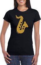 Gouden saxofoon / muziek t-shirt / kleding - zwart - voor dames - muziek shirts / muziek liefhebber / jazz / saxofonisten outfit M