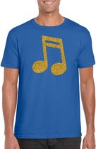 Gouden muziek noot  / muziek feest t-shirt / kleding - blauw - voor heren - muziek shirts / muziek liefhebber / outfit 2XL