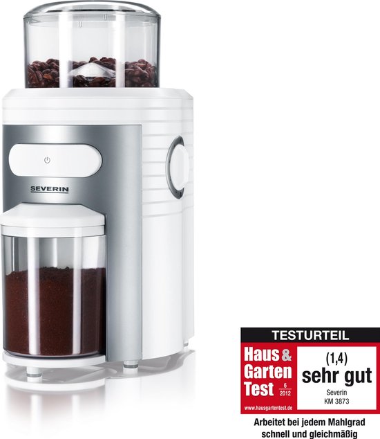 Severin KM3873 - Elektrische koffiemolen - Wit/zilver - RVS - 100% BPA-vrij - 150 W