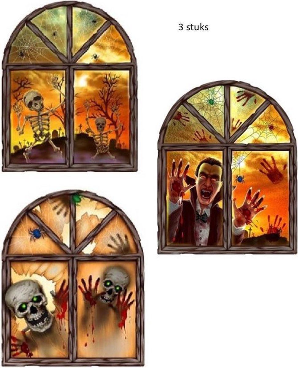3 stuks Halloween 3 D raamstickers RAAMMODEL 23 x 27 cm ( assorti)