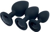 Silliconen Buttplug Set 3 delig - Anal Plug Set voor Mannen en Vrouwen - Zwart met Zwarte steen - Power Escorts