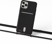 Apple iPhone 11 Pro silicone hoesje zwart met koord black en ruimte voor pasje