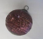 Glazen decoratie/ kerstbal, donker paars/bordeaux, met metalen hanger: Ø 9 cm