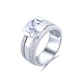 Quiges - 925 Zilveren Ring Klassiek Solitair met Vierkante Witte Zirkonia Kristal - QSR08019