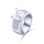 Quiges - 925 Zilveren Ring Klassiek Statement Solitair met Vierkante Witte Zirkonia Kristal - QSR08519