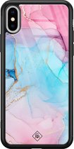 iPhone XS Max hoesje glass - Marmer blauw roze | Apple iPhone Xs Max case | Hardcase backcover zwart