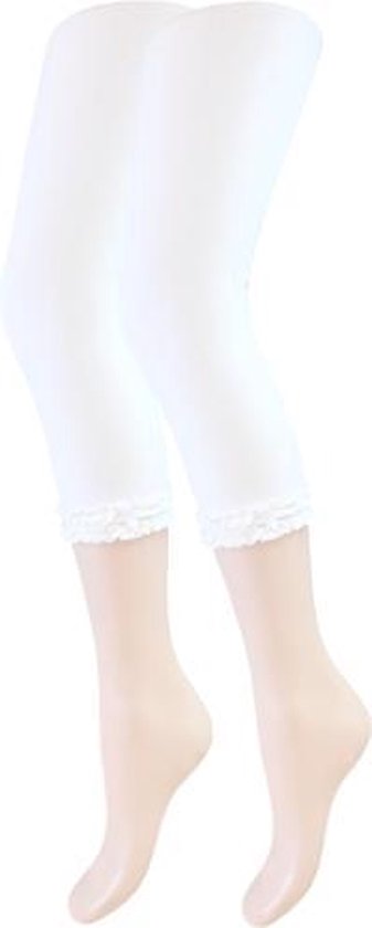 Legging enfant - Capri - Volants - Blanc - Coton - Taille 110-116