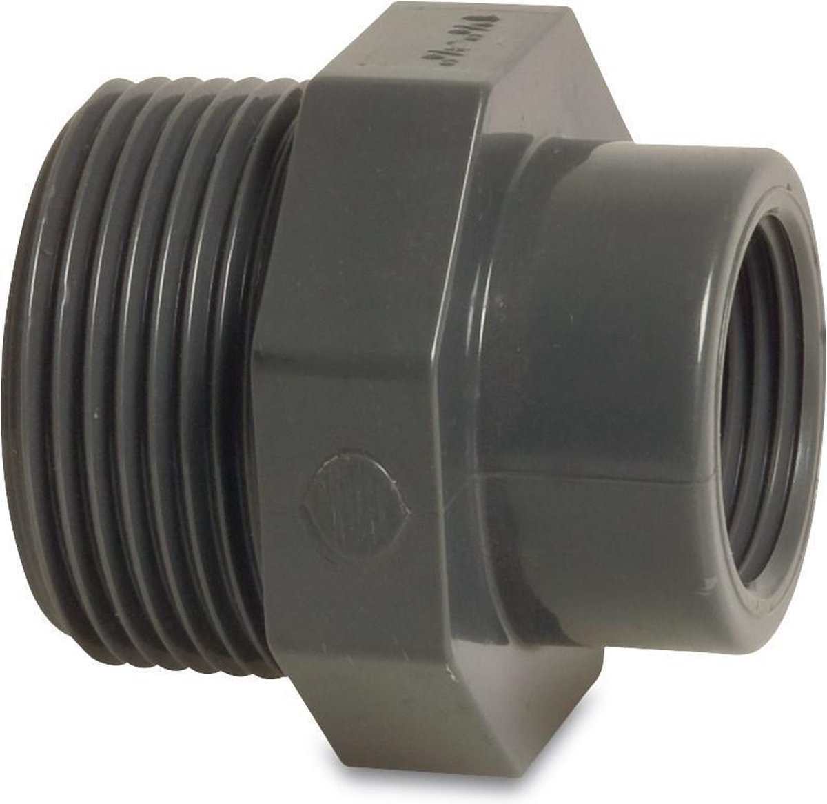 Mega Soknippel PVC-U 1 1/4" x 1/2" buitendraad x binnendraad 10bar grijs