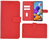 Samsung Galaxy A21 hoes Effen Wallet Bookcase Hoesje Cover rood Pearlycase