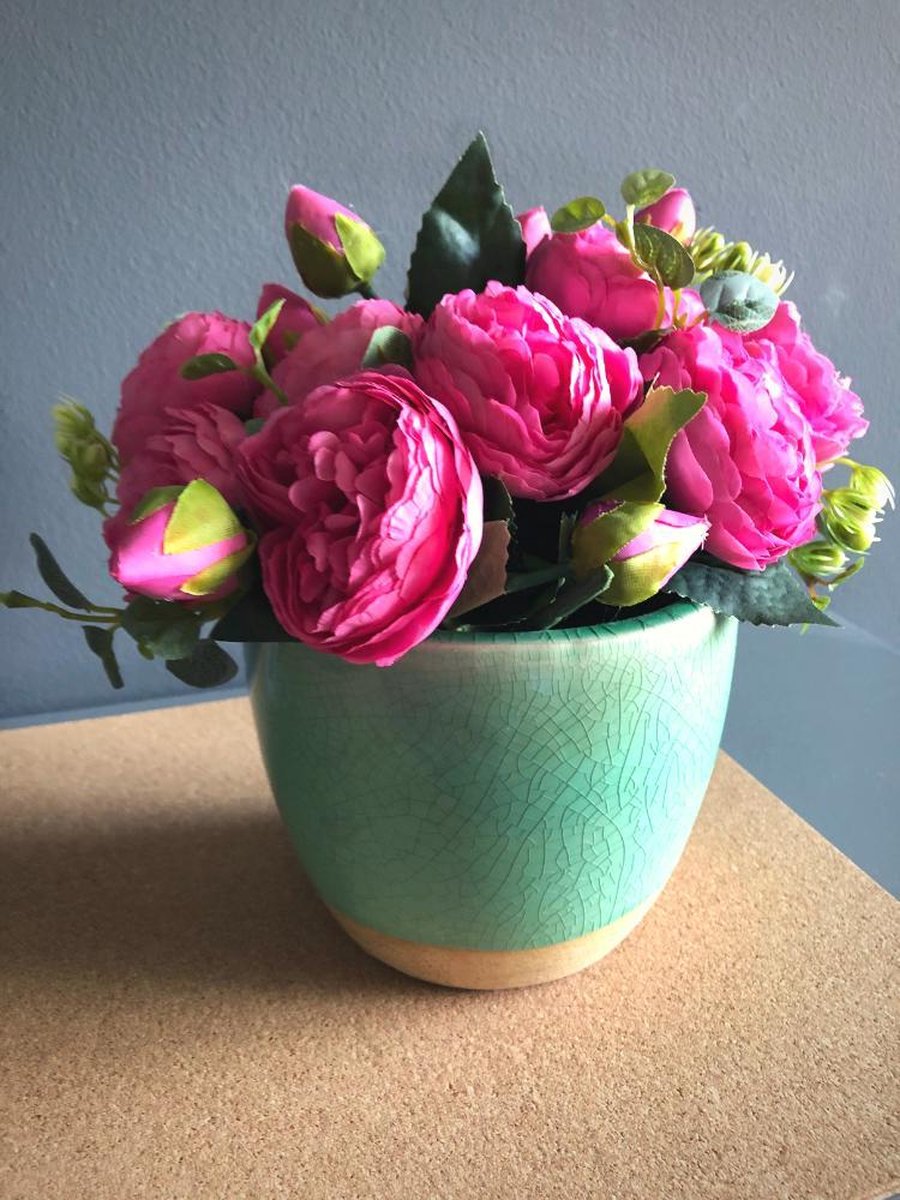 DUYONE Wit 4 stks Nep Bloemen voor Decoratie Home Decor Real Touch Kunstbloemen Austin Rose Pioen Latex Nep Bloem Woonkamer Decoratie Levendige Roze Rozen Pioenen
