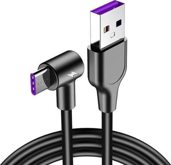 USB-C haaks snellaadkabel - USB2.0 - tot 3A / zwart - 1 meter | bol.com