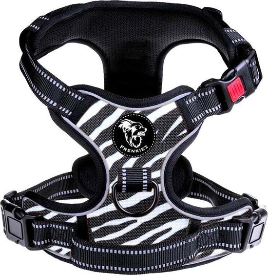 Frenkiez reflective no pull lockable dog harness, Zebra / Medium