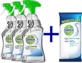 Dettol Reinigingsdoekjes Geurloos - 80 doekjes + Dettol Multi Reiniger Spray - Allesreiniger - 3x 500 ml