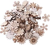 Houten ornamenten - 50 stuks - Decoratieve diverse houten bloemetjes en blaadjes - 30 mm